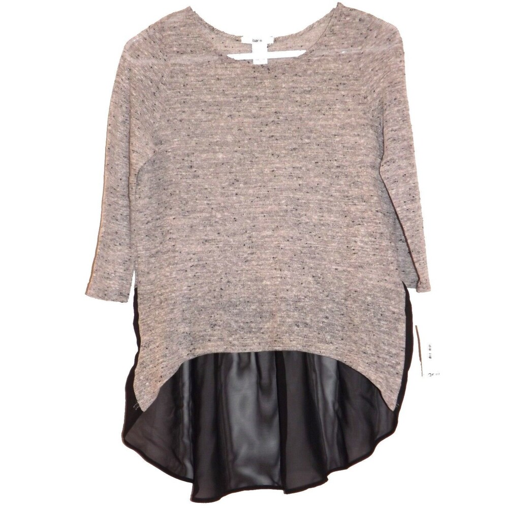 Bar III Women Sweater Three Quarter Size Small Sleeve Scoop Neck Mixed Media Top